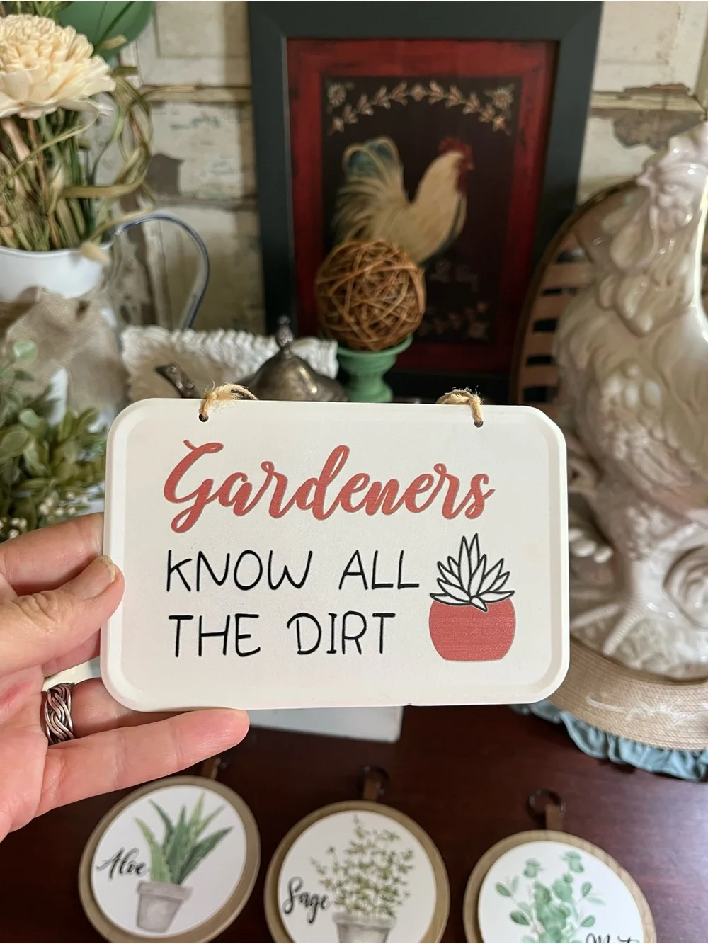 Gardeners Collection. One small gardener metal sign & Set of 3 Herb Signs